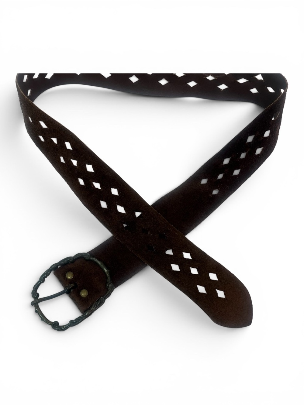 Vintage Brown Suede Leather Belt, 39” long